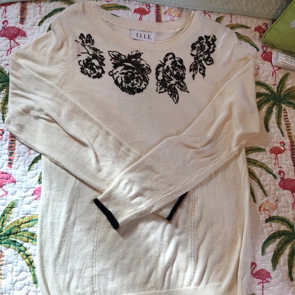 Elle Cream Sweater with Black Floral Design